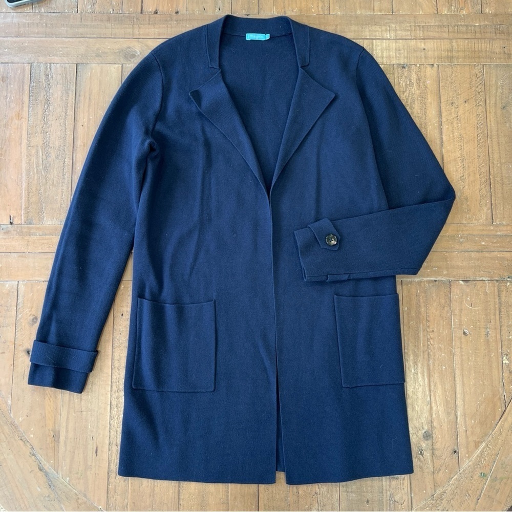 J Mclaughlin Navy Open Front Cotton Modal Xs Cardigan Sweater Duster Jacket